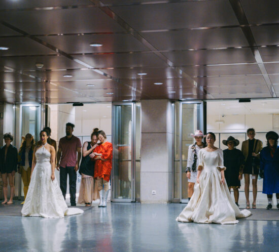 Performing weeding with two brides