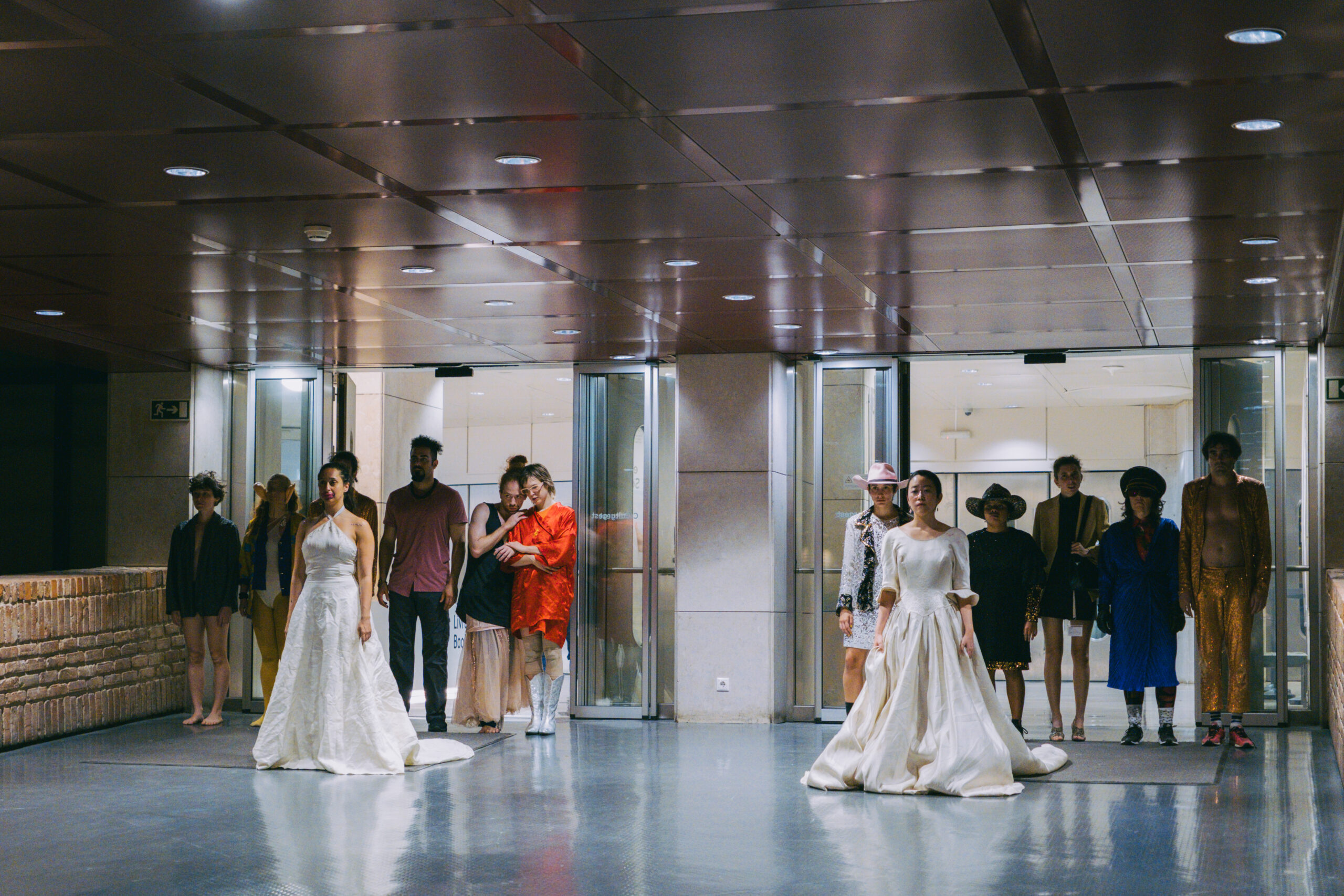 Performing weeding with two brides